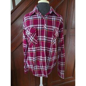 The Woolrich Woman Plaid Flannel Shirt L Red & White Checkered Button-Up